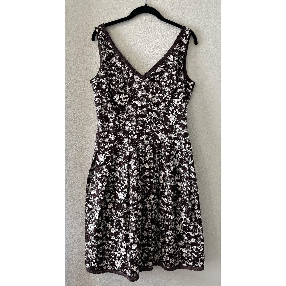 Vintage Y2K Stephanie Charles Dress Size 10 Chocolate Brown Floral A-Line V Neck